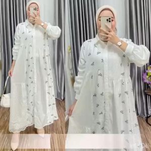 SJM TUNIK PITA BRUKAT KOMBINASI KATUN POPLIN IMPORT BKK PUTIH TERBARU 631112