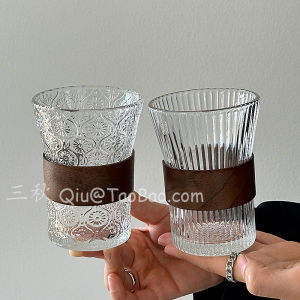 แก้วน้ำแก้วคริสตัลตกแต่งด้านในป้องกันความร้อน Sanq Vintage Relief Coffee Glass Cup สำหรับเครื่องดื่มอเมริกันเย็นและลาเต้