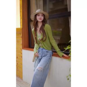 YUEZHONGWEI | Bộ Áo Cardigan và Áo Thun An Toàn Chống Nắng Màu Cam