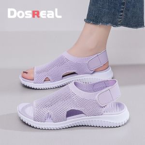 รองเท้าแตะสำหรับผู้หญิงสไตล์เกาหลีแบบตาข่ายระบายอากาศได้รองเท้าแตะสีดำสำหรับสตรีรองเท้าแตะเวลโครรองเท้าน้ำหนักเบา