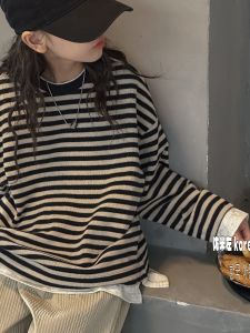 เสื้อสเวตเตอร์แขนยาวแฟชั่นสำหรับเด็กผู้หญิงและเด็กผู้ชาย ฤดูใบไม้ผลิ ฤดูใบไม้ร่วง ฤดูหนาว ฤดูร้อน เสื้อยืดคอกลม เสื้อผ้าเด็ก ลำลอง