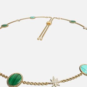 Gold Colored Valentines Three Colors Pearl Mother of Pearl Malachite Meteor Necklace
