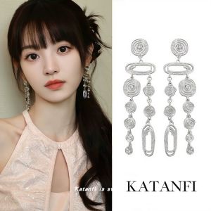 Tianxiewei Womens Long Rose Earrings Vintage Silver Pure Silver Fashionable Unique Design Sensation Luxury Lightweight Jewelry