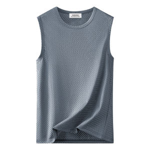 MiiOW | Mens Ice Silk Vest Thin Mesh Quick Dry Summer Fitness Running Base Layer Sleeveless T-Shirt Hollow Out Simple Style Polyester Fiber