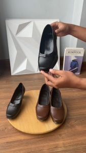 Sepatu Pantofel Wanita Formal Kerja Kantor Kulit V013 (coklat)