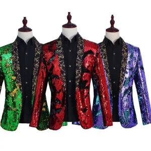 2025 Bộ đồ nam cổ sequin màu xanh lá cây bộ đồ biểu diễn sân khấu bộ đồ câu lạc bộ đêm DJ Áo thời trang của người dẫn chương trình ca sĩ