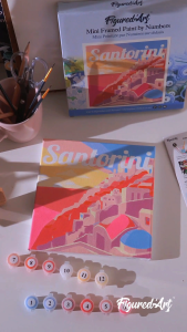 [พร้อมส่งจากไทย] FiguredArt ชุดระบายสีตามตัวเลข 20x20 ซม. ขึงเฟรม - โปสเตอร์ Santorini Sunset