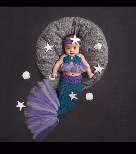 Purple Mermaid Baby Crochet Photography Costume 0-6 Months