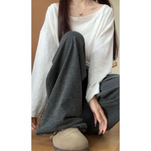 Quần Ống Rộng Cạp Cao Thường Ngày Cho Nữ Dáng Dài Cao 175 Inch Quần Ống Đứng Xếp Ly Dài Đến Sàn