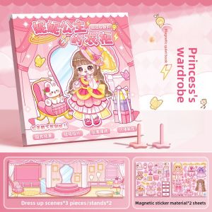 Quiet Magnetic Creative DIY Toy Girls No-Cut Handmade Princess Costume Change Scene Stickers Book for Children Summer Vacation Stress Relief Boredom Buster