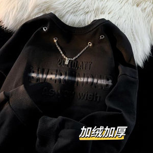 American Style White Hoodless Sweatshirt Mens round Neck Spring New Arrival Heavyweight Couples Outerwear Casual Loose Fit