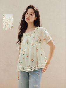INMAN | Floral Lace Stitched Loose Collared Shirt