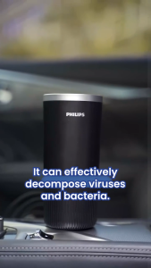 Philips Car Air Purifier - Silent/Power Dual Mode 99.99% Virus Removal 0.004um Particle Filtration UV Shield USB Powered