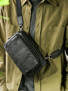 LINGU | Leather Shoulder Bag for Men Casual Fashion Multi-purpose Handheld 1st Layer Tanned Cowhide