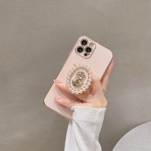 Luxury Plated Pearl Head Phone Case Soft Silicone Shockproof Cover for Apple iPhone 13 pro Max 12 11 pro Female Fashionable Protective Shell