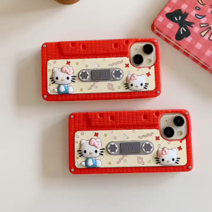 3D Retro Cassette Cartoon Cat Red Silicone Phone Case for iPhone 13 14 15 16 Pro Max Casing Soft Silicone Cover for iPhone 16 Pro Max Case