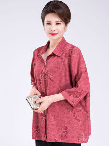 plus Size Loose Fit Fashionable Shirt for Middle-Aged And Elderly Women Summer Clothing Button-Up Top Mom Clothes
