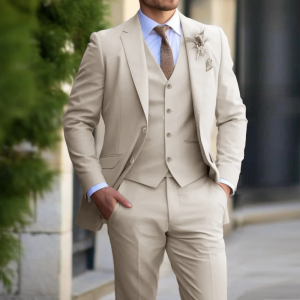 Wedding Groom Business Birthday Banquet Work Suit Jacket And Pants Men Suit Gray 3 Pieces Single Button With Lapel