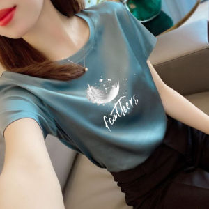 Ice Silk Short Sleeve T-shirt Womens Summer Classy Acetate Loose Slim Looking Shoulder Stylish Beautiful Chic Chiffon Shirt Tops