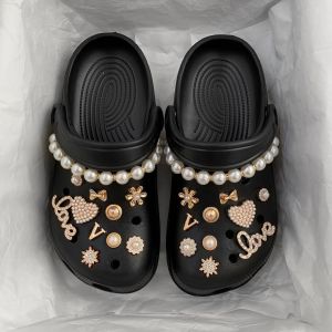 22Pcs Luxury Style Crocs Jibbitz Charms Diamond Studded Pearl Shoe Buckle Detachable Pearl Shoe Chain Decoration for Crocs