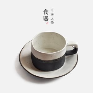 Simple Japanese Style Ceramic Coffee Cup Set for Couples Home Use Water Tea Cup with Handle Vintage Element from China