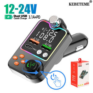 KEBETEME BT5.0 Car Charger 3.1A PD Dual USB FM Transmitter Type-C Fast Charging Wireless Handsfree Call Audio Receiver MP3 Player