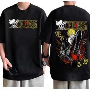 Bandai | 2026 One Piece Sanji Kick T-shirt Men pure Cotton Anime Graphic Tee Regular Fit Short Sleeve Top Casual Breathable Streetwear