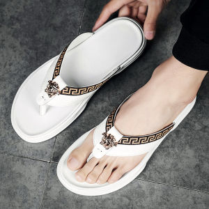 Mens Flip Flops Summer Casual Anti-slip Wear-resistant Beach Sandals Breathable Pure Color Flat Heel Rubber Bottom Shoes