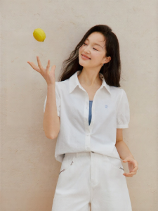 INMAN | Xinjiang Cotton Collegiate Style Peter Pan Collar Short Sleeve Shirt