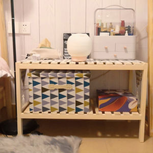 Nordic Style Wooden Bedside Table Plant Floral Pattern Simple Modern Style Standing Shelf Storage Rack for Living Room And Bedroom