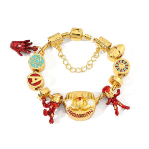 Disney Marvel Iron Man Charm Bracelet Gold Color Superhero Women DIY Bracelet Avengers Bangles Jewelry Party Gifts