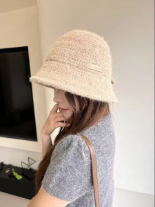 Retro Knitted Fisherman Hat Womens Autumn Winter Coffee Color Slimming Bucket Hat Large Head Circumference Warm Woolen Hat