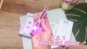 Electric Face Dermaplane Razor Dermaplaning Tool with 6 Refill Blades for Women Facial Exfoliation and Peach Fuzz Hair Removal