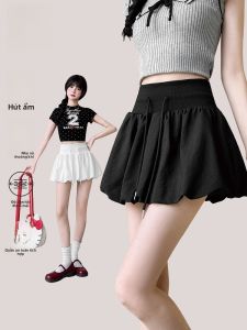 MiiOW | Váy ngắn chữ A cạp cao màu đen họa tiết hoa cho nữ mùa hè Váy ngắn che chắn chống hở hang phong cách Mỹ cổ điển gợi cảm