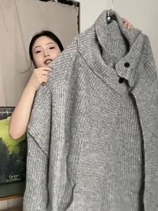HUANJI | Loose High Neck French Retro Style Knit Outerwear