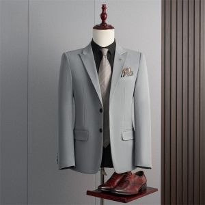 ROMON | Lormen Mens Business Casual Wedding Suit Set Single-breasted Jacket Leisure Wedding Banquet Groomsmen Dress Code Polyester Fiber