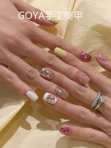 Spring and Summer Dopamine Wear Nail Tip Finished Product Spot Drill plus Silver Sequins Nail Stickers Handmade Customized Pregnant Women Fake Nails