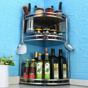 Stainless Steel Corner Kitchen Shelf Countertop Spice Board Storage Rack Wall Mounted Floor Standing Turntable Rack