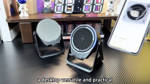 ZJ-08 Wireless Bluetooth Speaker Magnetic Phone Stand Wireless Charger Colorful Ambient Lighting for Smartphone Tablet