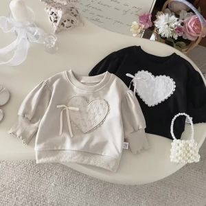 Autumn Girls Sweater New Korean Style Fashionable Loose Sweater Girls Spring and Autumn Pullover Bubble Long Sleeve Top Very Suitable