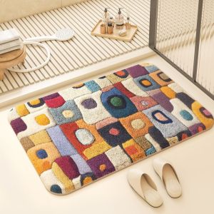 VIKAMA Modern Abstract Bathroom Floor Mat Water Absorbing and Anti-Slip Bathroom Door Mat Entryway Wall Mat Home Decoration