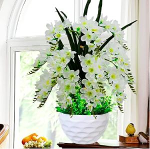 YUANXIN Elegant Artificial Flower Butterfly Orchid Potted Plant Decoration Home Decor Phalaenopsis Fake Flower Pot Living Room Indoor Plastic Flower