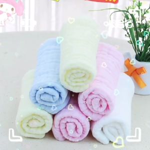 ( 5PCS ONE PACK ) WITH PATTERN Four-layer Gauze Square Towel Soft Cotton Towel Childrens towel Face towel Back towel Bibs Saliva towel Sweat towel Bath towel Daily Water Absorption Student towel Toddler Kids Hand Back Cotton towel