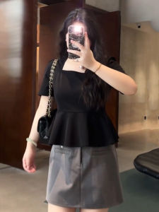 Elegant French Pleated Hem Short Sleeve T-Shirt Women Summer plus Size Slimming Concealing Shirt Stylish Trendy Top