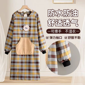 Womens Pure Cotton Apron Kitchen Cooking Ultra-Strong Waterproof Oil-Resistant Checkered Coverall Home Use New 2025 Model