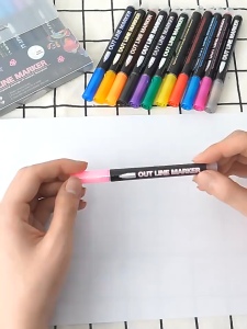 Kit 8/12 /24 Outline Marker Pen Metallic Double Line Art Contour Pen COD