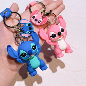 Disney Lilo & Stitch Keychain Kawaii Cartoon Figure Stitch Angel Silicone Pendant Keyring Car Backpack Key Holder Accessories
