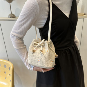 กระเป๋าถือทรงถังผ้าไนลอนลายดอกไม้สไตล์เกาหลีสำหรับผู้หญิง กระเป๋าสะพายข้างแบบลำลอง กระเป๋าถือทรงกลม กระเป๋าถือแบบหนังสือ