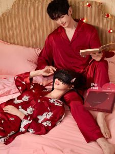 GONGDIE | Soft Light Long Sleeve Couples Sleepwear Set Red