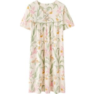 THREEGUN | Short Sleeve V-Neck Comfortable Cotton Breathable Sweet Print Dress